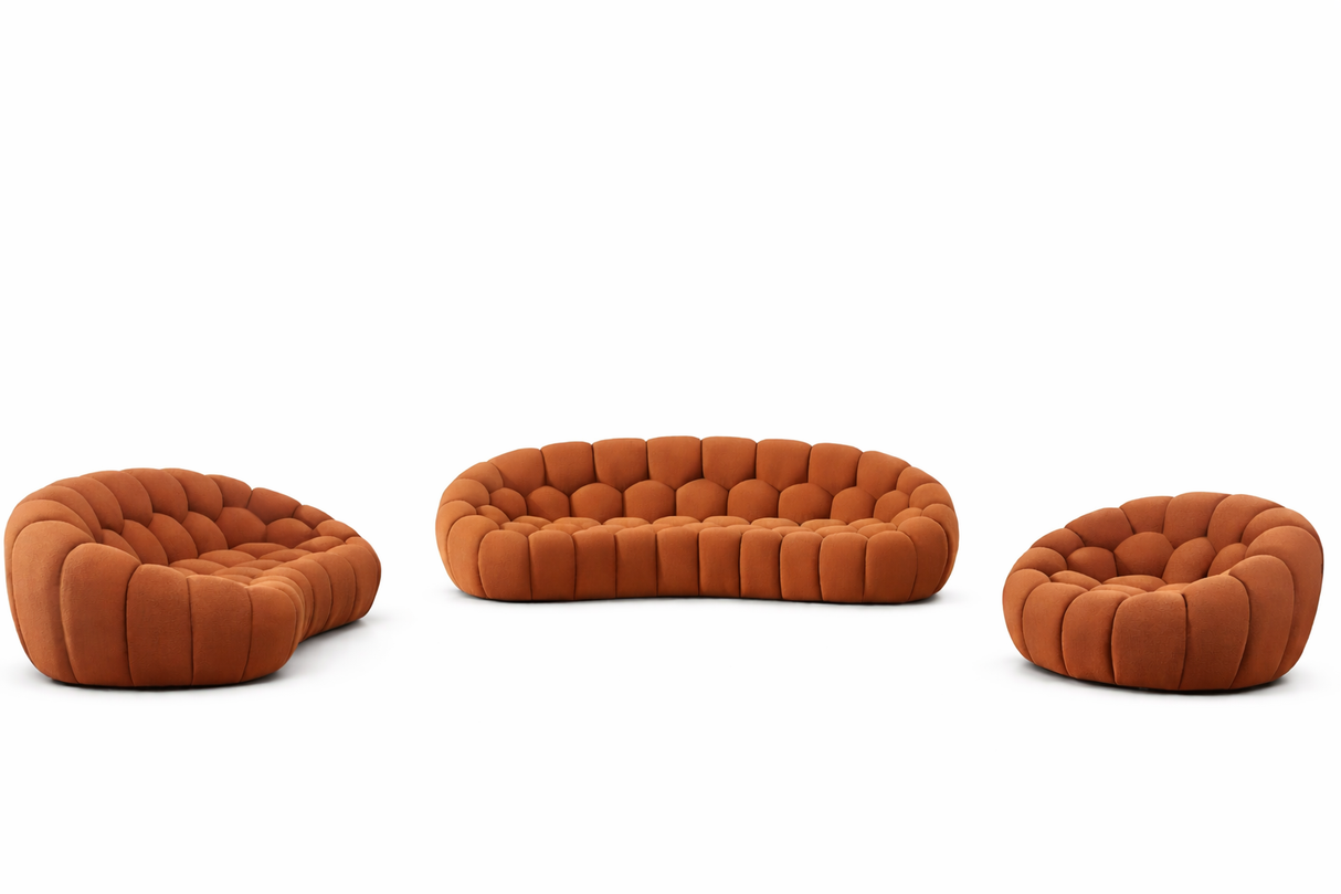 Yolonda - Modern Curved Orange Fabric Sofa Set - View Image 1