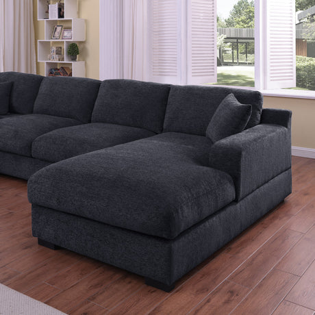 Chiara 128'W Charcoal Chenille Fabric Corner Sectional Sofa with Right-Facing Chaise, Cupholders, and Charging Ports - sold by Home Elegance USA