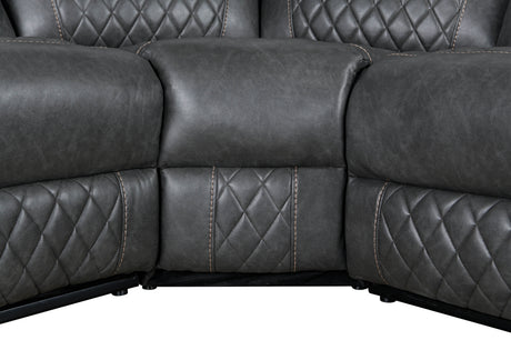 Home Theater Seating Manual Recliner with Cup Holder, Hide-Away Storage PU Reclining Sofa for Living Room, Home Theater, Gray - sold by Home Elegance USA