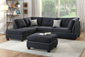 3-pcs Sectional Sofa Black Polyfiber Cushion Sofa Chaise Ottoman Reversible Couch Pillows - sold by Home Elegance USA