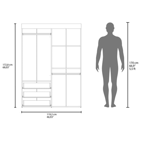 Hamilton Mobile Armoire, 4-Doors Cabinet, Three Drawers, Rods, Four Shelves, White  - Bedroom - sold by Home Elegance USA