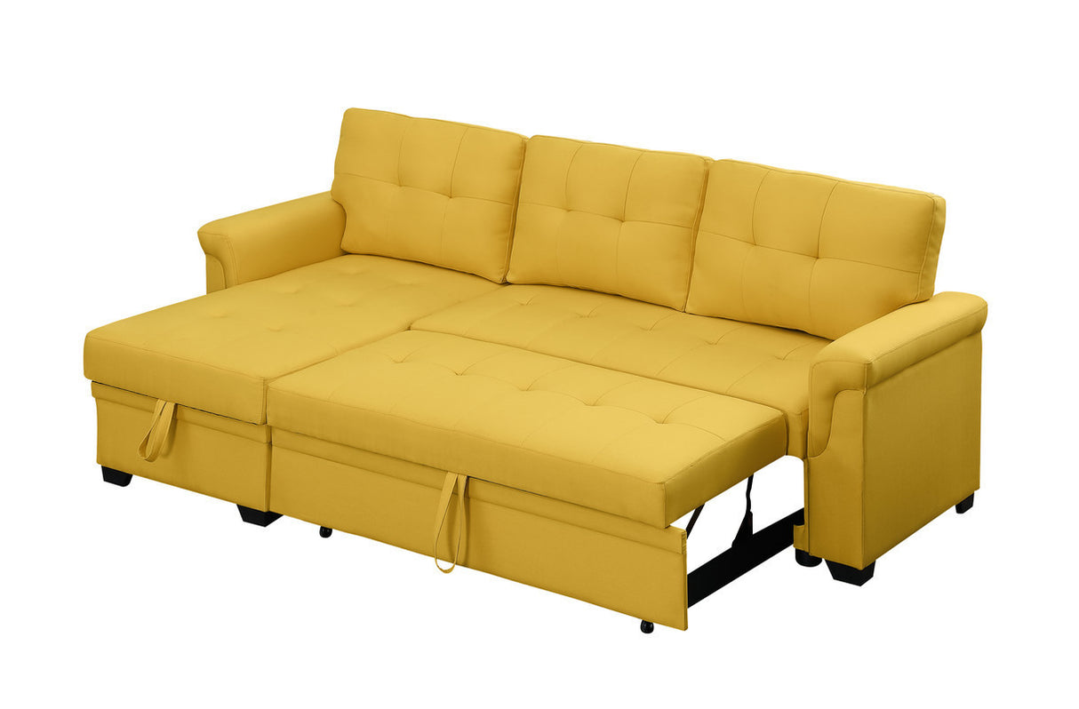 Lucca Yellow Linen Reversible Sleeper Sectional Sofa with Storage Chaise - Home Elegance USA