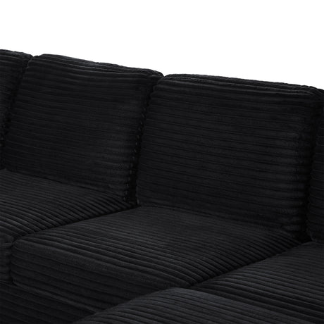 Upholstered U-shaped Sectional Sofa with Movable Ottoman and Side Storage Pockets in Black Corduroy, 125.2 inches - sold by Home Elegance USA