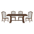 Formal Traditional Dining Set 5pc Table with Extension Leaf and 4 Side Chairs Cherry Finish Fabric Upholstery Nailhead Trim Wooden Furniture