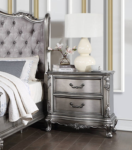 Traditional Vintage Bedroom 1pc Nightstand with 2 Drawers Antique Platinum Finish Wooden Furniture Classic Design