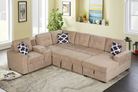 Multifunctional Modular L - Shaped Sectional Sofa with Built - in Cup Holders, Hidden Storage Compartments and Convertible Seating Design - sold by Home Elegance USA