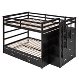 Full Over Full Bunk Bed with Twin Size Trundle and Staircase, Espresso - Home Elegance USA