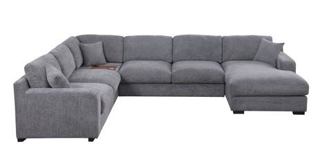 Celine 128'W Light Gray Chenille Fabric Corner Sectional Sofa with Right-Facing Chaise, Cupholders, and Charging Ports - sold by Home Elegance USA