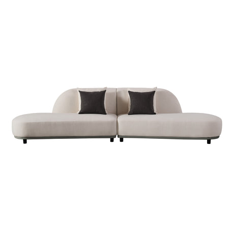 Falcone - Contemporary Off-White + Grey Bonded Leather Curved Sectional Sofa - View Image 1