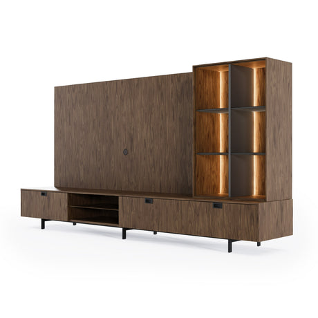 Raskin - Contemporary Walnut Entertainment Center w/ LED Lighting - View Image 1