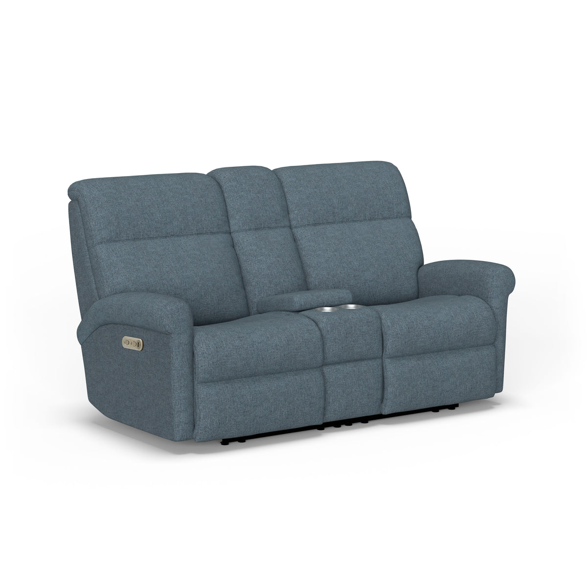 Davis Transitional Fabric Power Reclining Loveseat With Console & Power Headrests | Flexsteel
