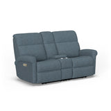 Davis Transitional Fabric Power Reclining Loveseat With Console & Power Headrests | Flexsteel