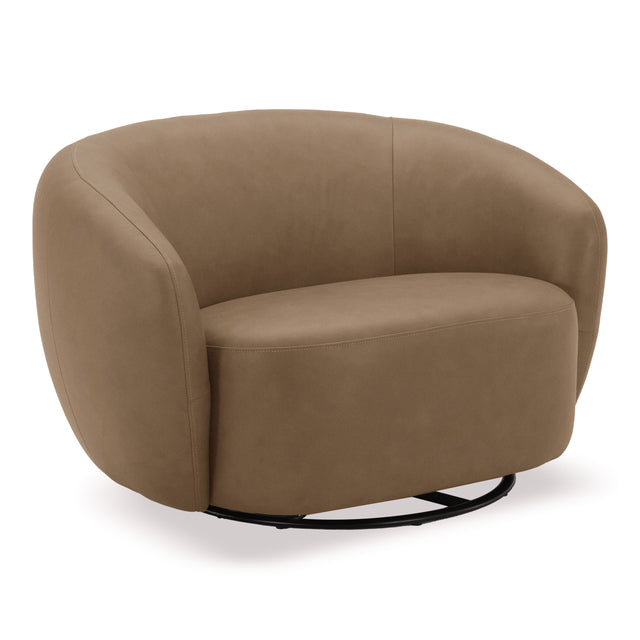 Omaha - Modern Tan Leather Swivel Accent Chair - View Image 1