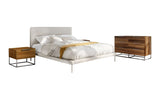 Eastern King Bergeron + Lorenzo - Contemporary Cream Fabric + Light Oak 4-Piece Bedroom Set