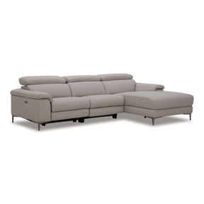 Meidas - Modern Light Grey Leather Sectional Sofa + 2 Recliners - Right Facing Chaise - View Image 1
