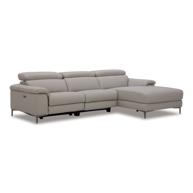 Meidas - Modern Light Grey Leather Sectional Sofa + 2 Recliners - Right Facing Chaise - View Image 1