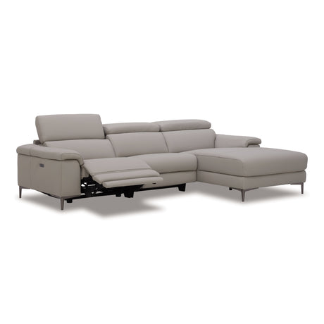 Meidas - Modern Light Grey Leather Sectional Sofa + 2 Recliners - Right Facing Chaise - View Image 1