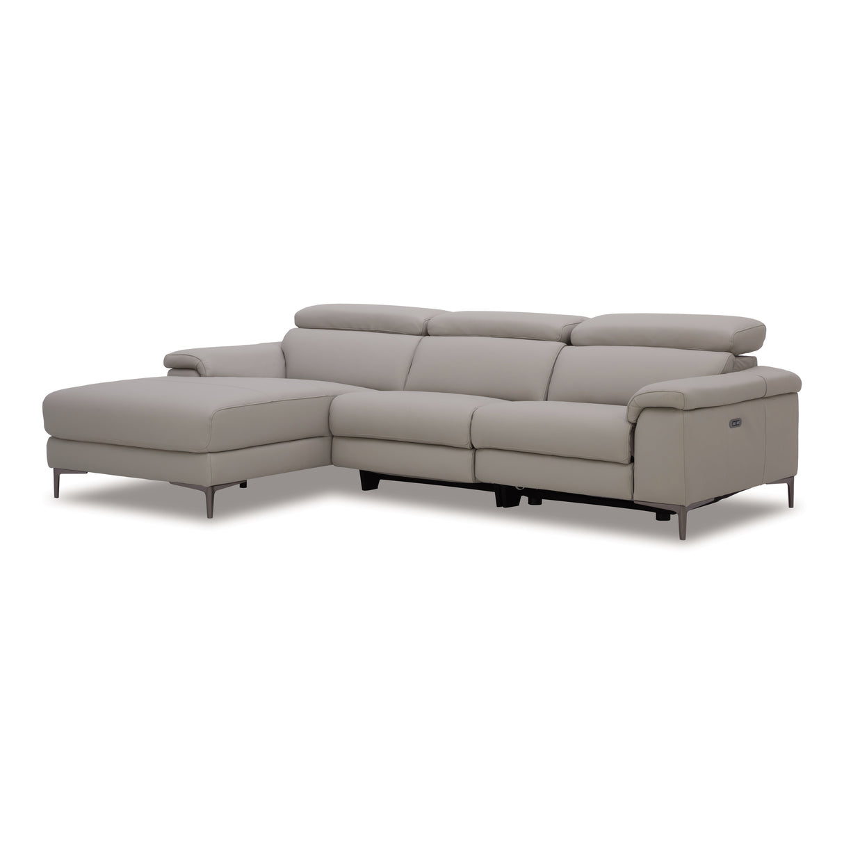 Meidas - Modern Light Grey Leather Sectional Sofa + 2 Recliners - Left Facing Chaise - View Image 1