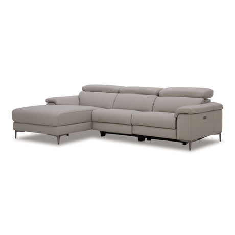 Meidas - Modern Light Grey Leather Sectional Sofa + 2 Recliners - Left Facing Chaise - View Image 1