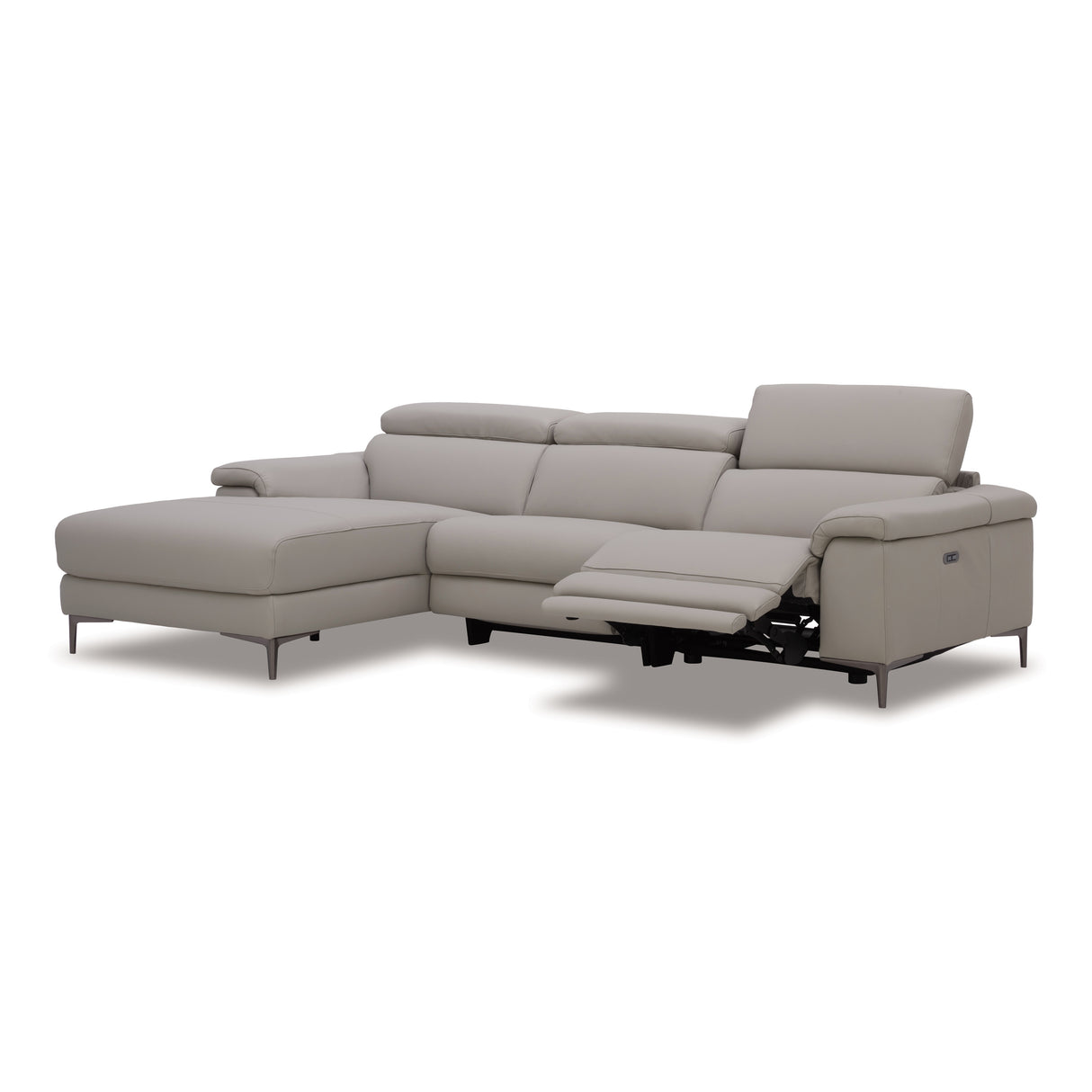Meidas - Modern Light Grey Leather Sectional Sofa + 2 Recliners - Left Facing Chaise - View Image 1