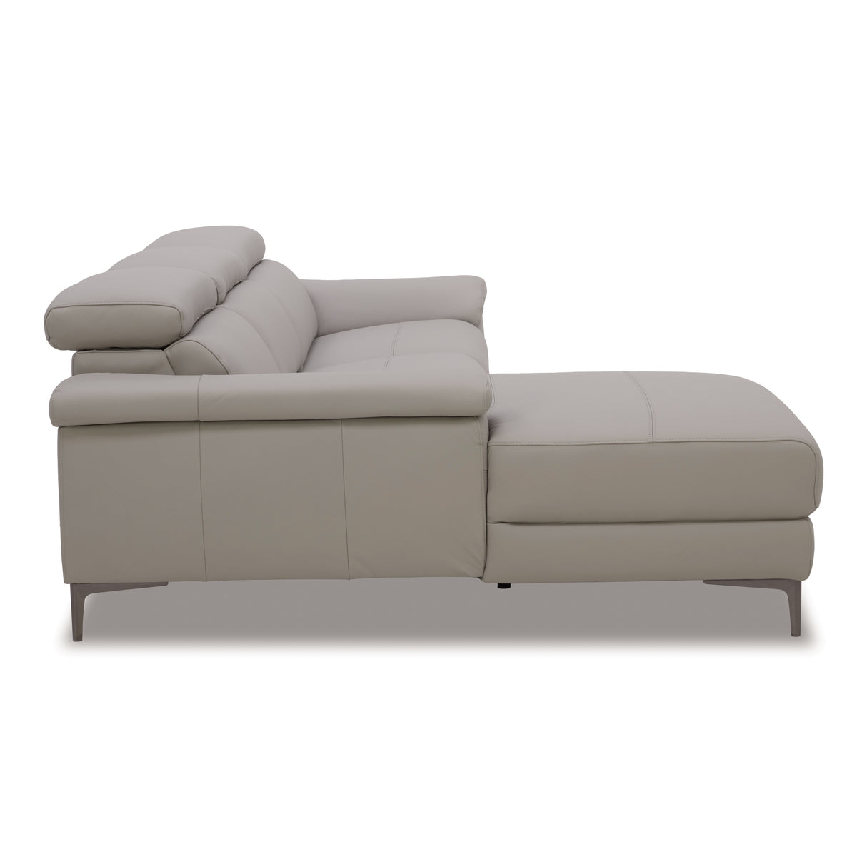 Meidas - Modern Light Grey Leather Sectional Sofa + 2 Recliners - Left Facing Chaise - View Image 1