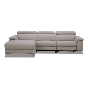 Meidas - Modern Light Grey Leather Sectional Sofa + 2 Recliners - Left Facing Chaise - View Image 1