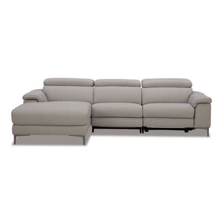 Meidas - Modern Light Grey Leather Sectional Sofa + 2 Recliners - Left Facing Chaise - View Image 1