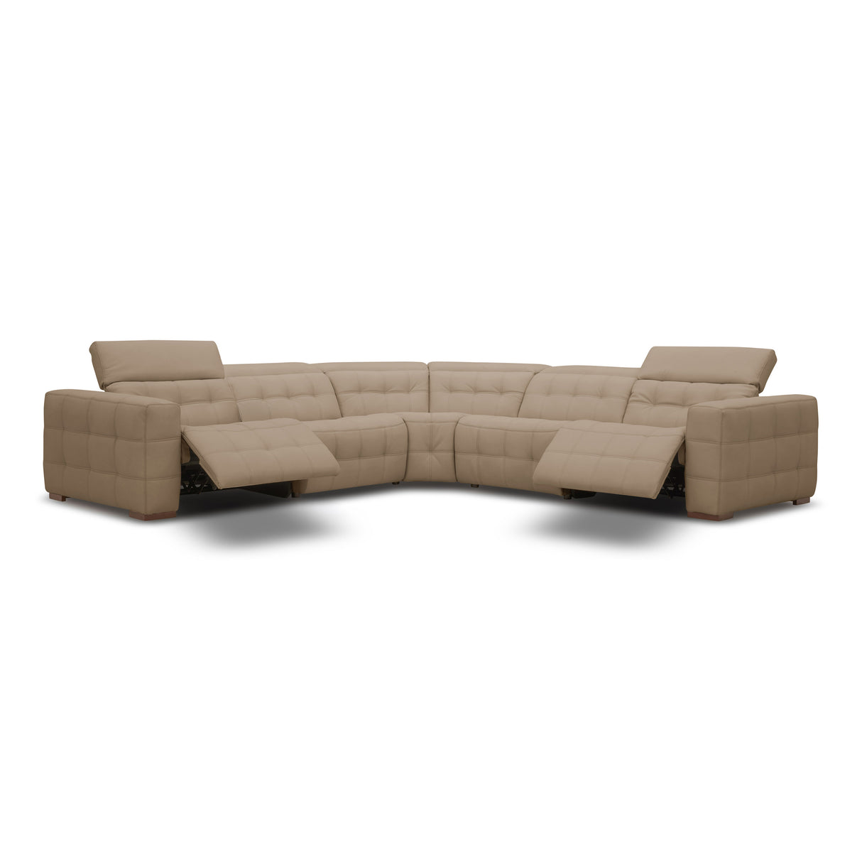 Carney - Modern Beige Leather Sectional Sofa + 3 Recliners - View Image 1