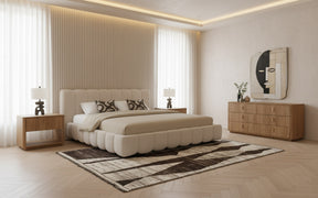 Eastern King Harris + Roma - Modern Off-White Fabric + Oak 4-Piece Bedroom Set - View Image 1