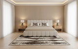 Eastern King Harris + Roma - Modern Off-White Fabric + Oak 4-Piece Bedroom Set