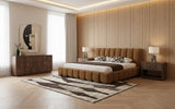 Eastern King Harris + Roma - Modern Brown Fabric + Walnut 4-Piece Bedroom Set - View Image 1