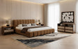 Eastern King Harris + Emilio - Modern Brown Fabric + Burlap + Walnut 4-Piece Bedroom Set - View Image 1