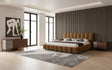Eastern King Harris + Palermo - Modern Brown Fabric + Faux Concrete & Walnut 4-Piece Bedroom Set - View Image 1