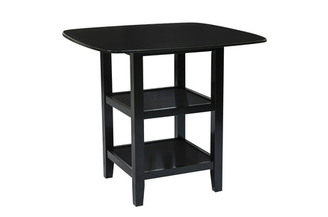 Black Finish 5pc Counter Height Set Dining Counter Height Table with Lower Shelves and 4x Chairs Set Faux Leather Upholstered Kitchen Dining Furniture - sold by Home Elegance USA