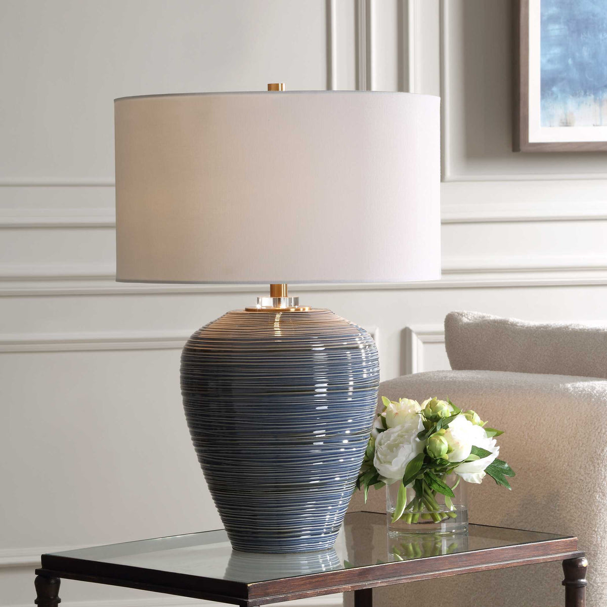 Moher Glossy Blue Table Lamp by Uttermost - View 2