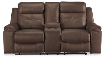 Ashley Coffee Jesolo DBL Rec Loveseat w/Console - Faux Leather - 8670494 - Home Elegance USA - 1