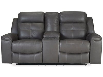 Ashley Dark Gray Jesolo DBL Rec Loveseat w/Console - Faux Leather | Home Elegance USA