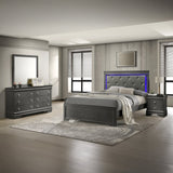 Blaze Upholstered Modern Style 4 Pc King Bedroom Set with LED Headboard Made with Wood in Metallic Gray