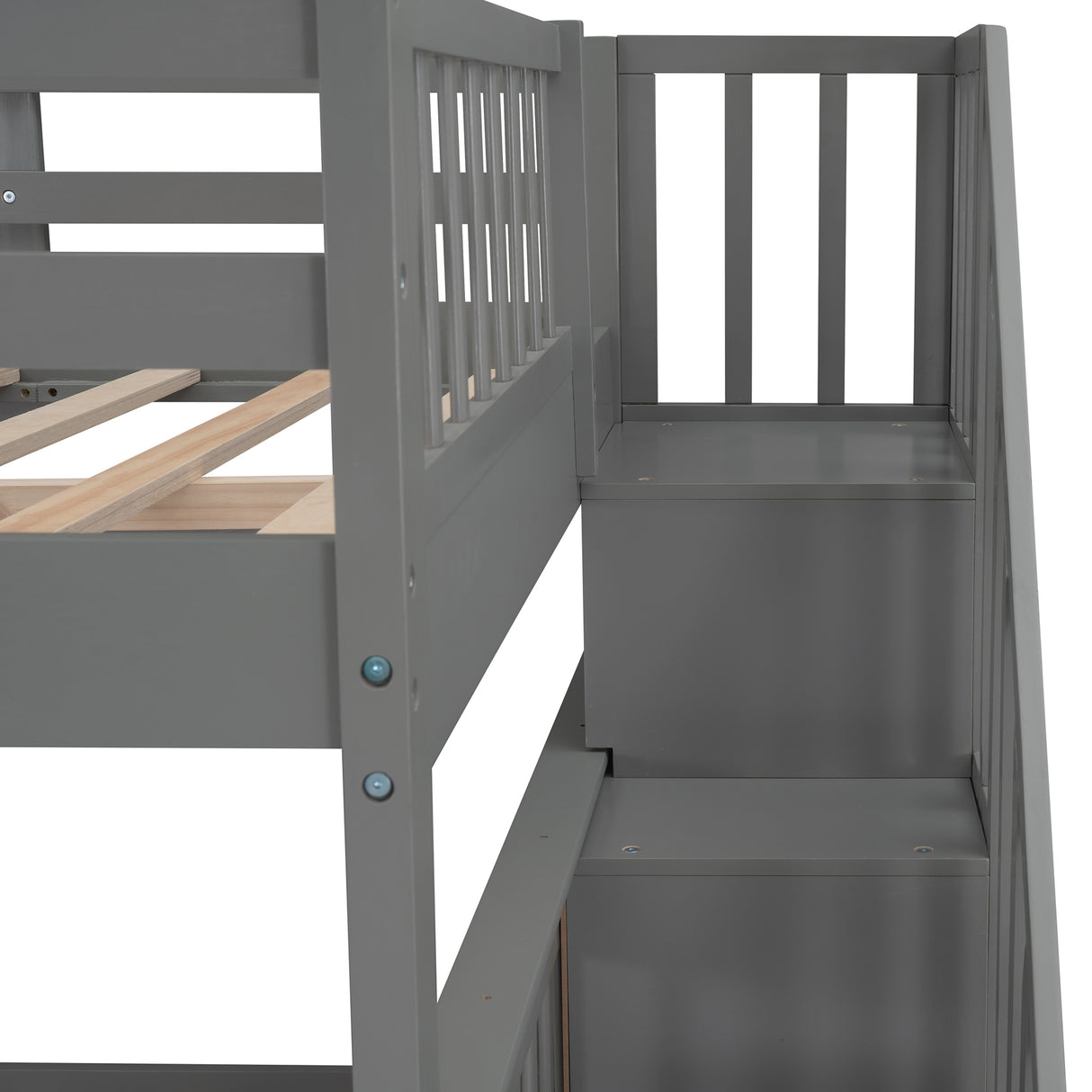 Stairway Full-Over-Full Bunk Bed with Drawer, Storage and Guard Rail for Bedroom, Gray (OLD SKU: LT100310AAE) - sold by Home Elegance USA
