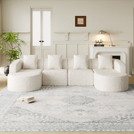 111.8-inch L-shaped curved modular sofa, modern design featuring lychee-textured long-pile polyester fabric, curved backrest with three pillows - sold by Home Elegance USA