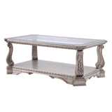 Acme - Northville Coffee Table 86930 Clear Glass & Antique Silver Finish