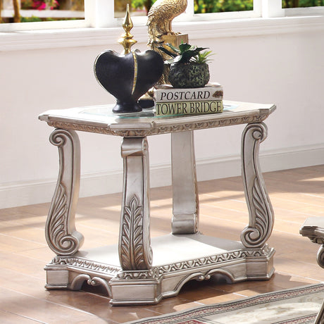 Acme - Northville End Table 86932 Clear Glass & Antique Silver Finish