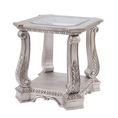 Acme - Northville End Table 86932 Clear Glass & Antique Silver Finish