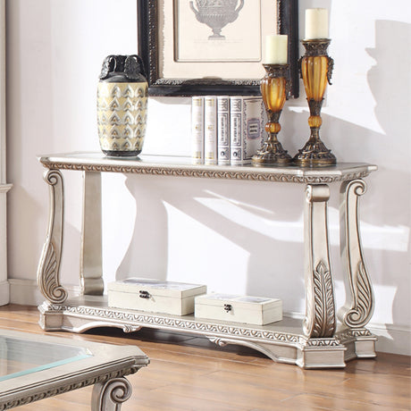 Acme - Northville Sofa Table 86933 Clear Glass & Antique Silver Finish
