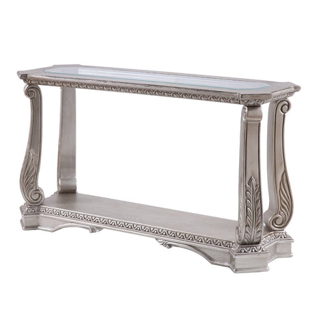 Acme - Northville Sofa Table 86933 Clear Glass & Antique Silver Finish