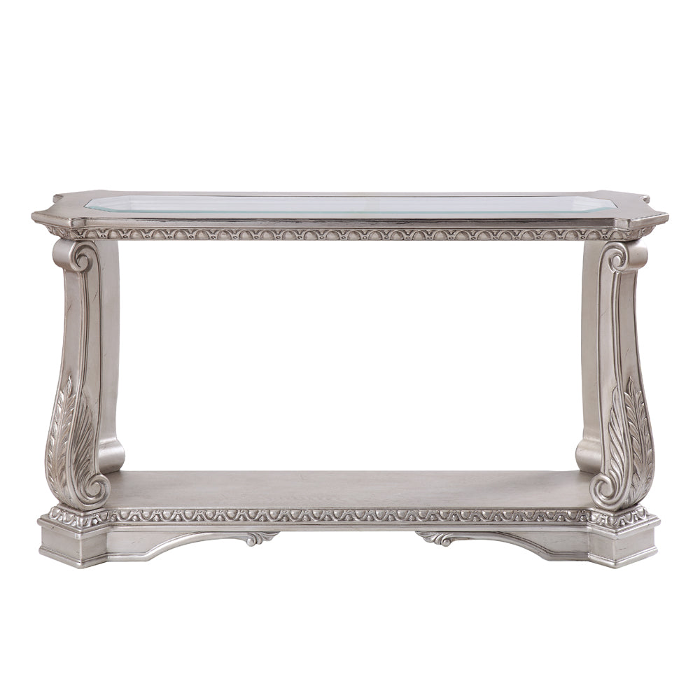 Acme - Northville Sofa Table 86933 Clear Glass & Antique Silver Finish