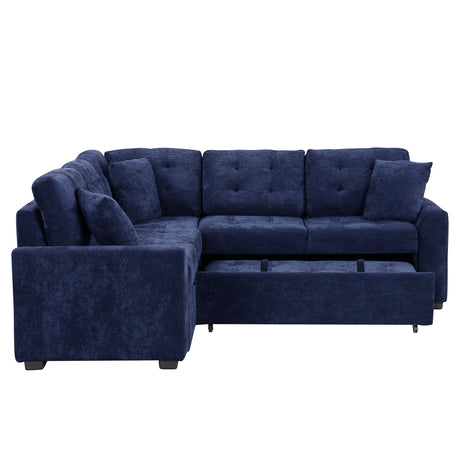 Navy Blue L-shape Sofa Bed with Pull-out Sleeper, USB Ports, Power Sockets, Corded Velveteen, 82.6' - sold by Home Elegance USA