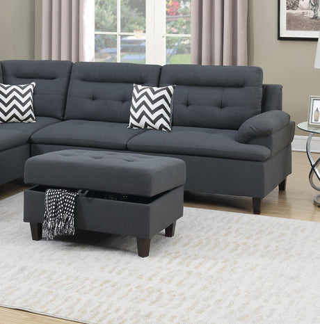 Living Room Furniture Charcoal Cushion Sectional w Ottoman Linen Like Fabric Sofa Chaise - sold by Home Elegance USA