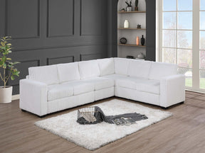 Elegant 4-Pc Sectional Set Milk One Arm Loveseat Corner Wedge Armless Chair Corduroy Upholstered L-Shaped Plush Couch - sold by Home Elegance USA
