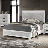 Contemporary White Color 1pc Eastern King Size Bed Beautiful Faux Marble Look Panel HB FB Bedroom Furniture Rubber wood